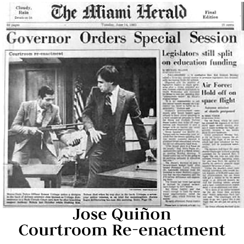 Jose Quinon (C), attorney for alleged Medellin cartel kingpin Fabio Ochoa, answers questions from the media after Ochoa's federal arraignment 10 September 2001 at the Federal Courthouse in Miami, Florida. Ochoa, who was extradited from Colombia 08 September, is alleged to have shipped millions of dollars of cocaine into the United States.Picture by Rhona Wise